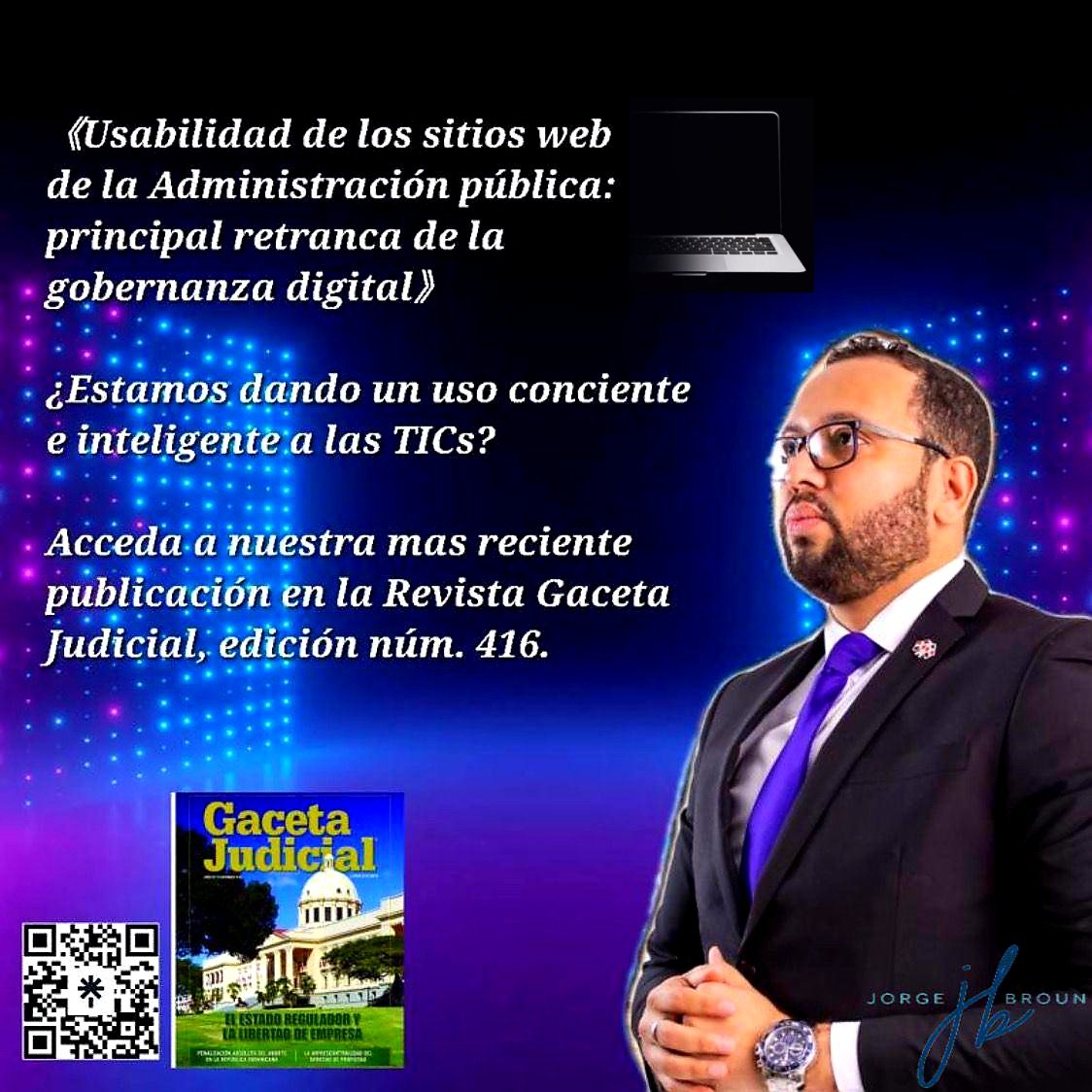 BROWNISAAC's tweet photo. 🔍La transparencia y la rendición de cuentas en la función pública  constituyen herramientas indispensables en el combate de la corrupción; sin embargo, su eficacia se encuentra vinculada a los niveles de gobernabilidad democrática que construya el gobierno junto al pueblo, es decir, el grado de incidencia de la cuidadanía en la toma de decisiones y en el escrutinio estatal.

💻 En la era digital resulta elemental el uso del internet para la consecución de este objetivo, en el entendido de que la inteligencia artificial proporciona herramientas que facilitan la participación proactiva del cuidadano, como protagonista en el ecosistema de gobernanza digital. 

💡Sin embargo, para que esto sea posible no es suficiente la conectividad generalizada mediante redes  asequibles, es imprescindible que sus usuarios cuenten con habilidades de alfabetización digital, investigativas y destrezas técnicas.

ℹ️ Partiendo de ahí, cabe que nos preguntemos, ¿Estamos danto un uso inteligente al internet? ¿Cuál es el nivel de uso dado a los portales web institucionales de RD?

📘 Nuestro artículo científico:《Usabilidad de los Sitios Web Institucionales: Principal Retranca de la Gobernanza Digital》, publicado en la revisa Gaceta Judicial, edición 416, responde a estas inquietudes.

🔗 Acceda con el código QR o desde: https://t.co/zJMj61m8Ic  

#CombatedelaCorrupción #Transparencia #RendicióndeCuentas #EscrutinioEstatal #GobernabilidadDemocrática #GobernanzaDigital #TICs #Internet #InteligenciaArtificial #ConcienciaDigital #PortalesWeb #JorgeBroun