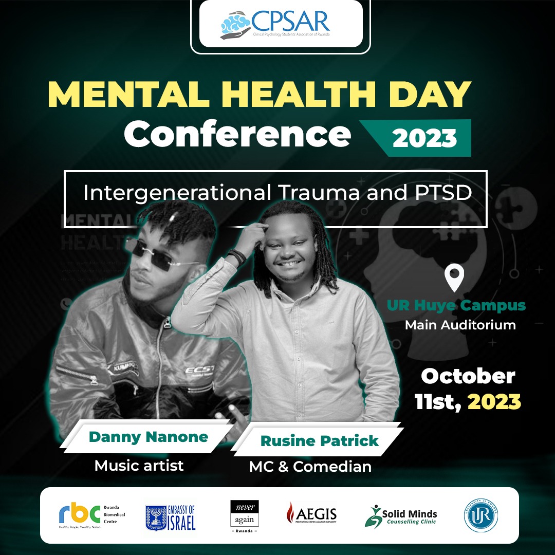 Exciting news for #WorldMentalHealthDay at UR Huye Campus! 🎉 Join us for a special event with artist Danny Nanone and MC & comedian Rusine. Let's celebrate together and raise awareness about mental health. #URHuyeCampus @SolidMindsRw @Uni_Rwanda @Aegis_Trust