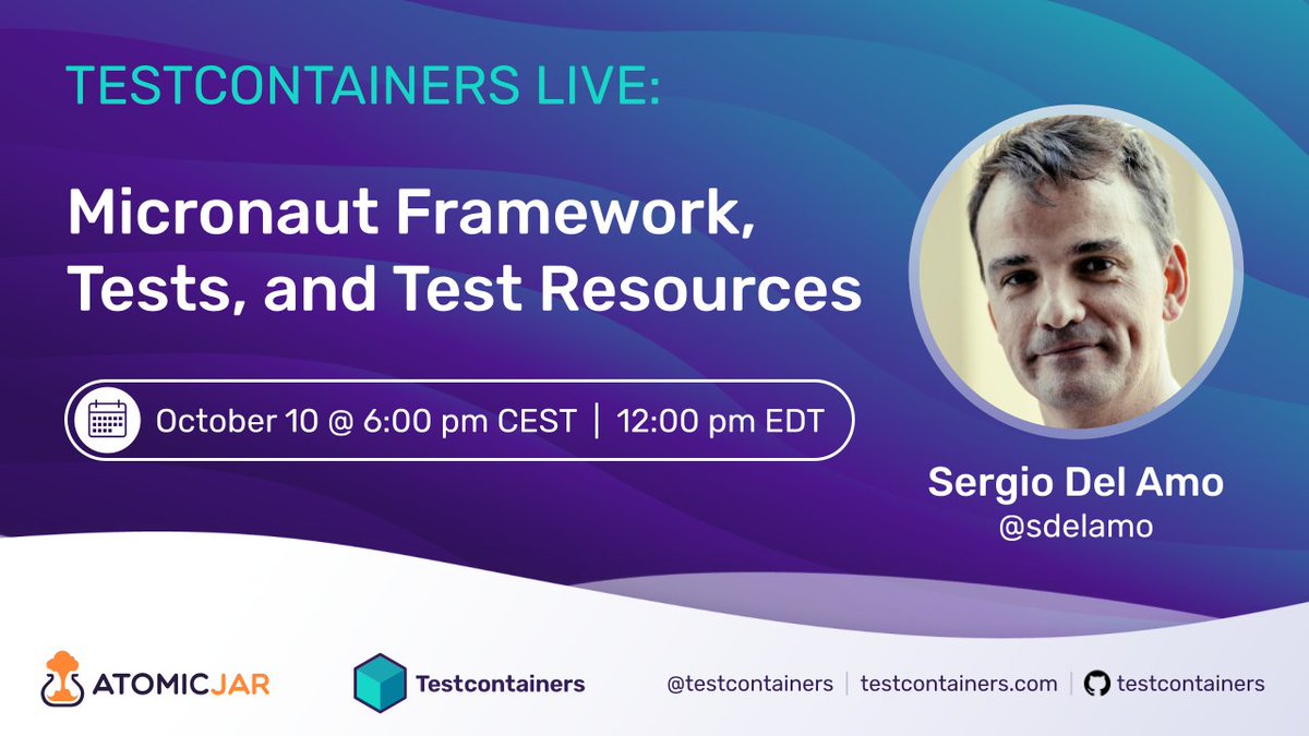 ⏰ In 2 hours @shelajev will be live with @sdelamo. Learn about - using the @micronautfw Framework & Micronaut Test Resources - integration tests & @testcontainers - how you can set up dev environments with them 👉 ow.ly/7tmS50PV5zv