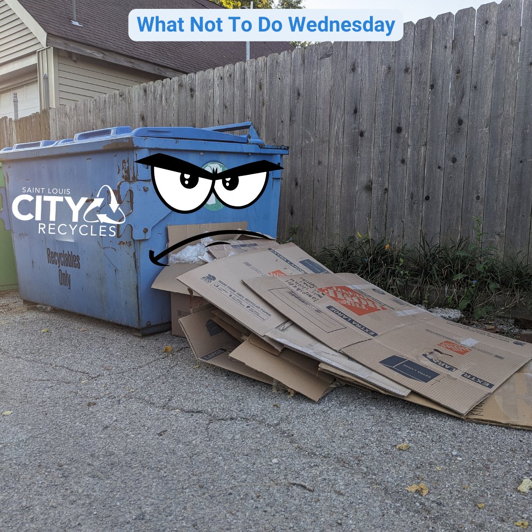 STLCityRecycles's tweet photo. Don't place cardboard boxes outside of recycling bins, they won’t be picked up.
#WhatNotToDoWednesday #Cardboard #STLCityRecycles #STL https://t.co/pNWMJj0O81