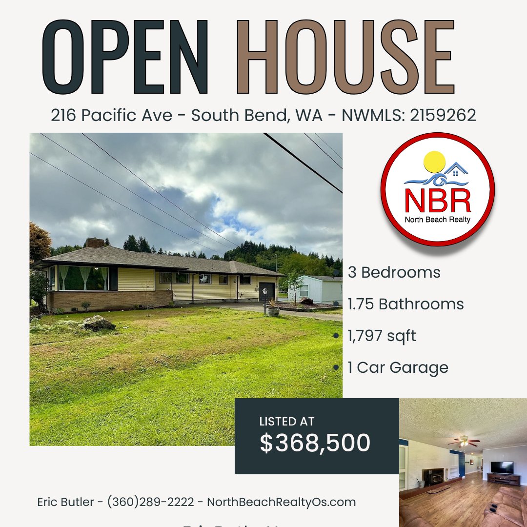 ericbutlerhomes's tweet photo. #OpenHouse Saturday October 14th, 11am-3pm
📍216 Pacific Ave - South Bend, Wa - NWMLS: 2159262
- 3 bedroom
- 1.75 bath
- 1,797 sqft

#NorthBeachRealtyOs #EricButlerHomes #SouthBend #homeforsale #DreamHome #WaRealEstate #southbendrealestate #pnw #willapa #WillapaRiver https://t.co/cEtwsHoD1H