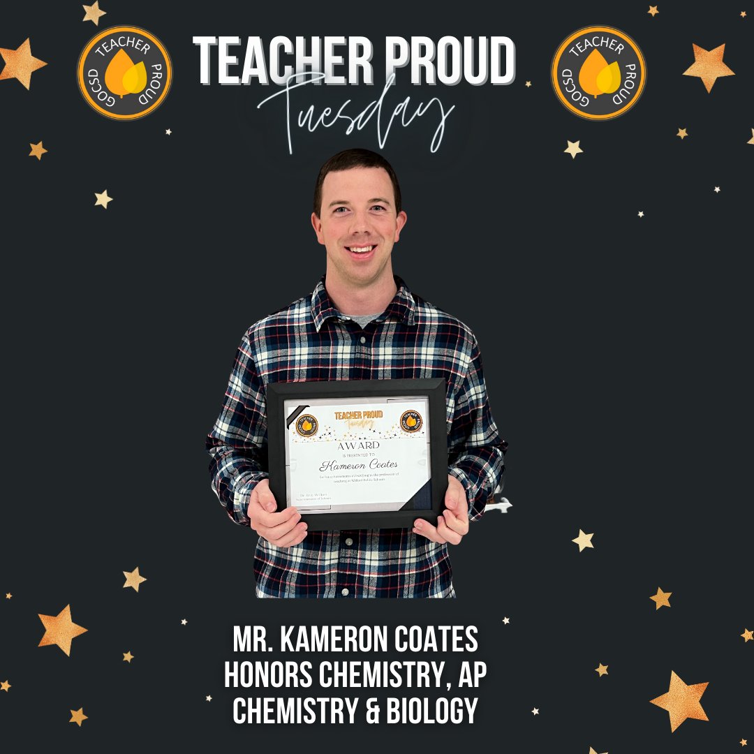 We are excited to celebrate #TeacherProudTuesday by spotlighting Mr. Kameron Coates, our WHS Honors Chemistry, AP Chemistry, & Biology teacher! Mr. Coates was recently selected as the ACS Division of Chemical Education 2023 Midwest Region Award for Excellence in Teaching!