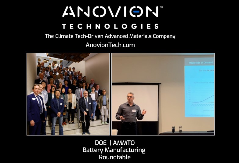 AnovionTech's tweet photo. Dr. Jeremy Schrooten had the honor of representing Anovion Technologies as a speaker at the Battery Manufacturing Roundtable. 

Thank you to @ENERGY, @eeregov, #AMMTO and @jiexiao11 for making this event possible. https://t.co/ONZQ4kZT40