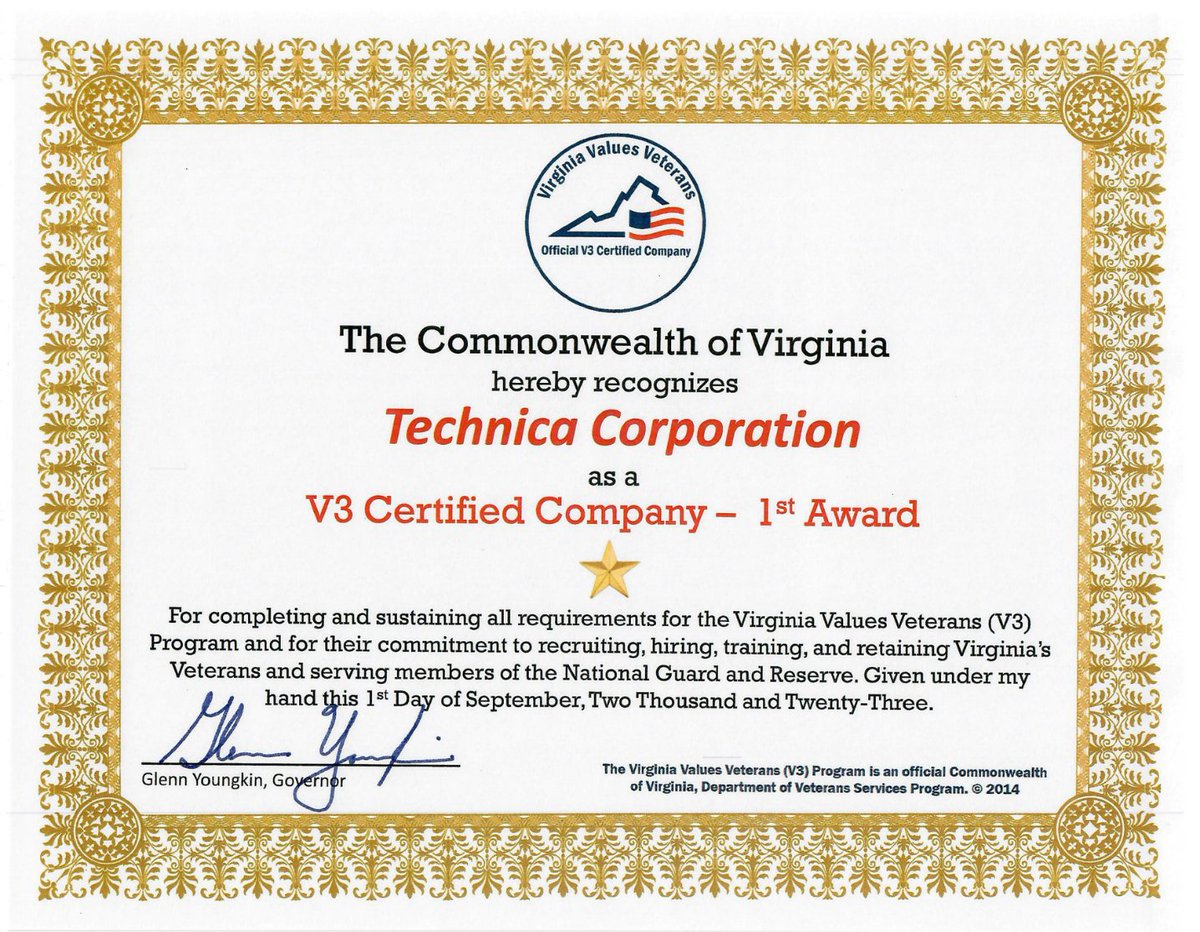 technicacorp's tweet image. Technica is thrilled to announce our partnership with the Virginia Values Veterans V3 Program, reinforcing our commitment to our nation's heroes. 🎖️
(technicacorp.com)

#TechnicaCares #SupportingVeterans #V3Program
