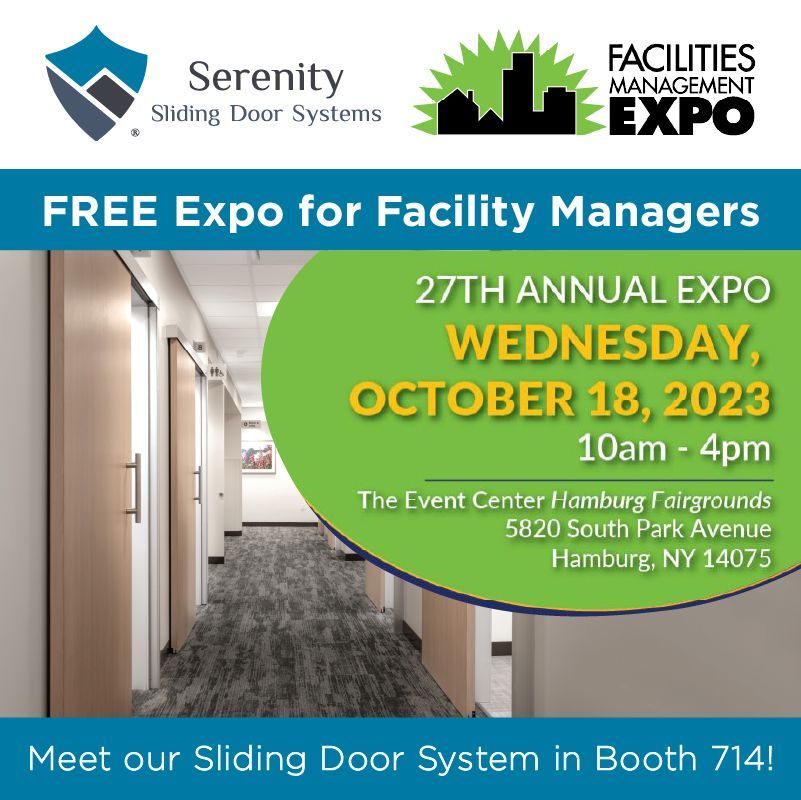 Attention #FacilityManagers, we’re headed to the Western New York FM Expo in Hamburg next Wednesday, October 18th. Visit Booth 714 to learn about Serenity’s space-saving and customizable door solution! Learn more here: buff.ly/3F136h5

#FME #FacilityManagers #NewYork