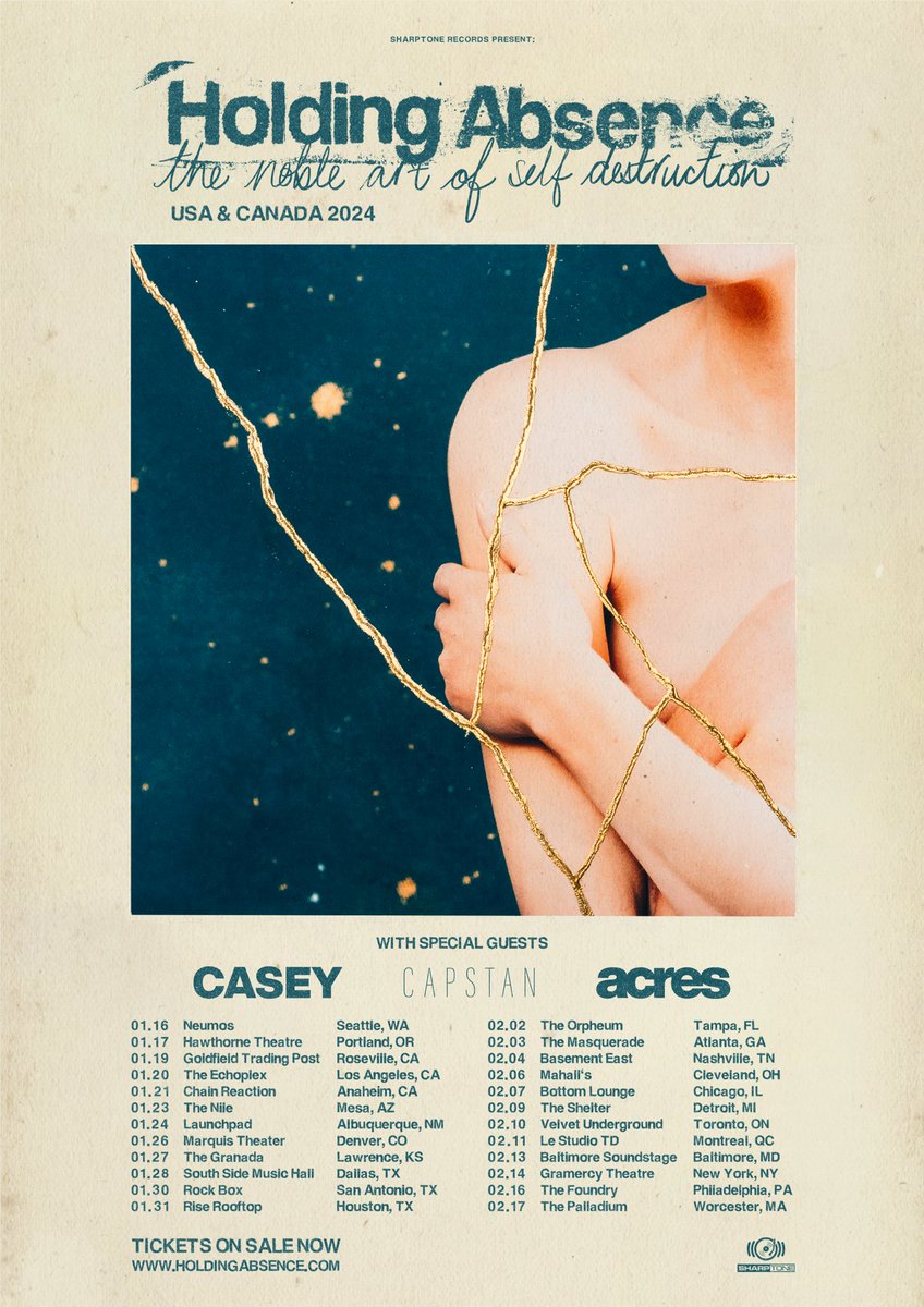 acresuk's tweet photo. USA / Canada, it’s finally time. 
We are extremely excited to be supporting @HoldingAbsence on The Noble Art Of Self Destruction Tour along with @bandcalledcasey and @CapstanBand 

General tickets on sale Friday 10/13 @ 10 am local time

See you soon. 🇺🇸🇨🇦 https://t.co/RYvgWCPm3x