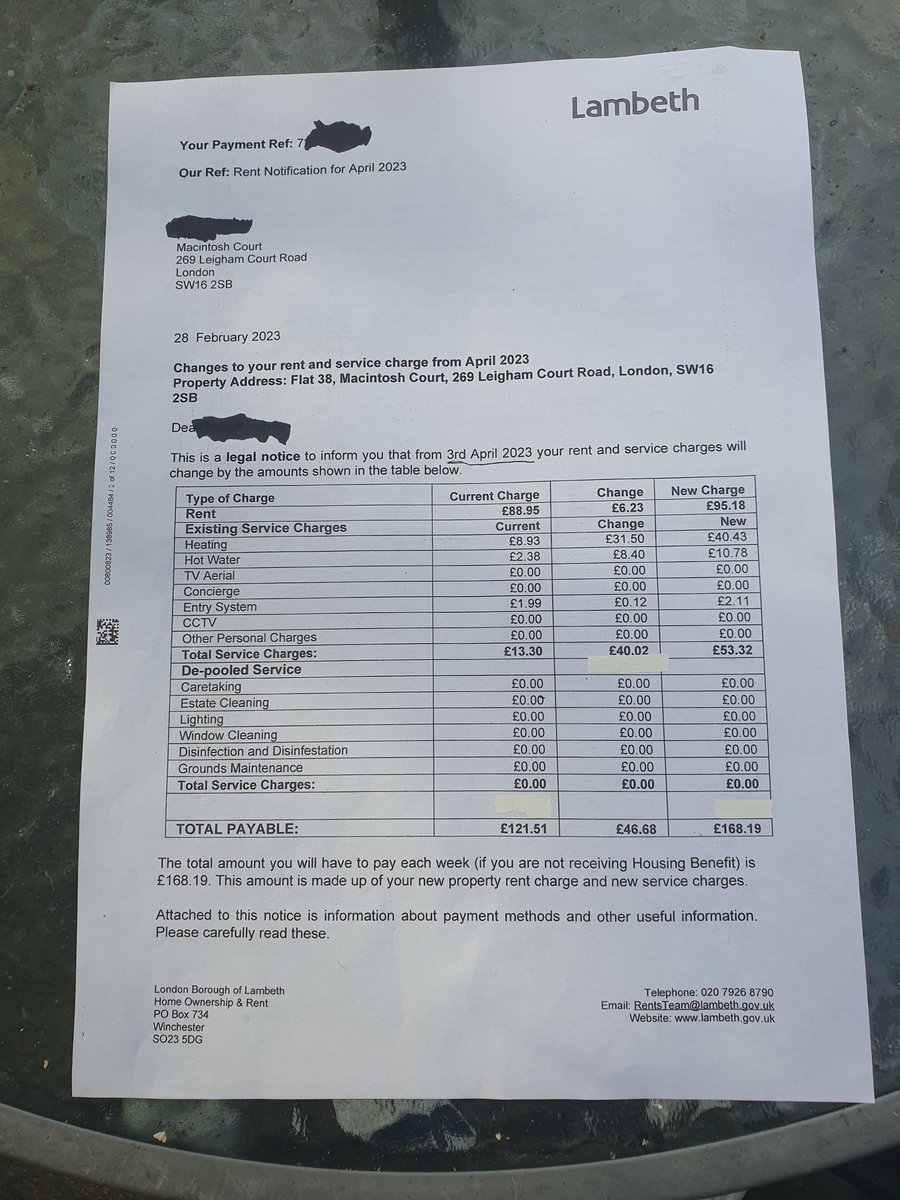 court_sw16's tweet photo. 1/ LAMBETH COUNCIL CAUGHT DEFRAUDING MACINTOSH COURT RESIDENTS. This is the letter we all recieved in Feb notifying us about the service charge abuse they were about to inflict on us. Nobody checked the figures in the columns until yesterday. The figures don't add up do they?... https://t.co/t0VkTYIPnb