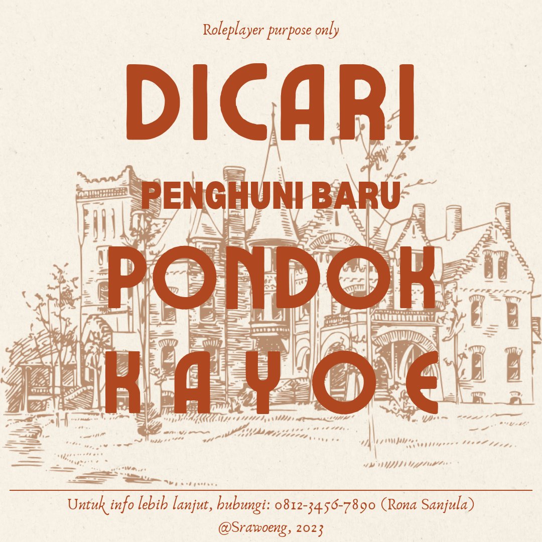 ️️ ️️
️️
️️

PENULIS.
Kepada teman-teman penulis, mungkin berkenan cuit ulang? Barangkali ada yang tertarik.

DICARI! PENGHUNI BARU 'PONDOK KAYOE'!

️️
️️
️️ ️️