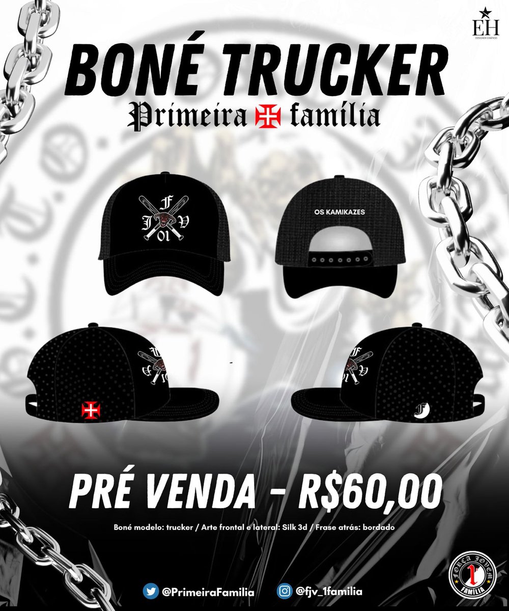 MAIS UMA NOVIDADE!!💥💢

BONÉ 1ª FAMÍLIA!!!

PRÉ VENDA TA ROLANDO E A DATA LIMITE PARA O PAGAMENTO É ATÉ O DIA 20/10!!⚠️⚠️

CHAMA NA DM PARA MAIS INFORMAÇÕES E GARANTA LOGO O SEU!!!💢🫡

1ª Família /+/ Os Cria da Praça
