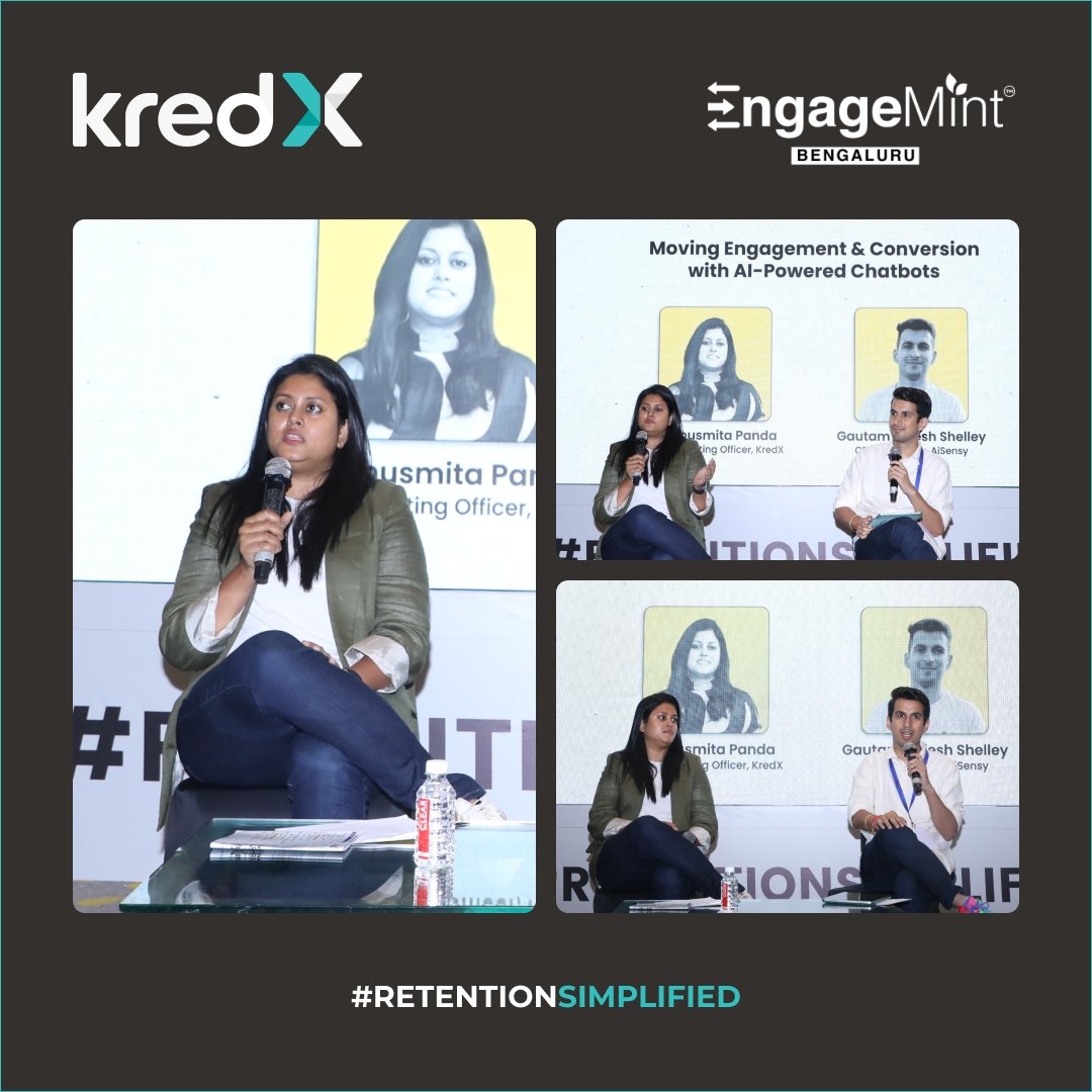 kredxindia's tweet image. Madhusmita Panda, CMO, KredX, took centerstage at #EngageMint2023 with her insights on how to harness AI chatbots to boost #engagement. She shed light on how this innovative #technology has gone from a rough-edged response tool to turning #conversations into #conversion.