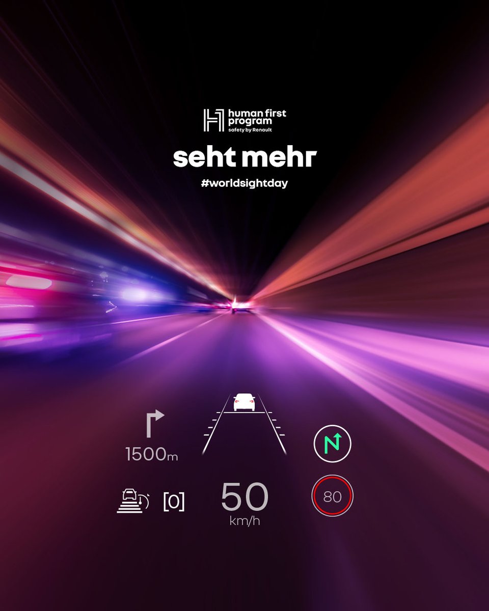 RenaultDE's tweet photo. #WorldSightDay, eine besondere Botschaft für die Weitsichtigen unter uns. Das #Renault #HumanFirstProgram zielt darauf ab, das Head-Up-Display in alle Renault-Modelle zu bringen: Schaut auf die Straße, anstatt auf das GPS auf eurem Handy zu blinzeln. https://t.co/yDZH47Nl9G