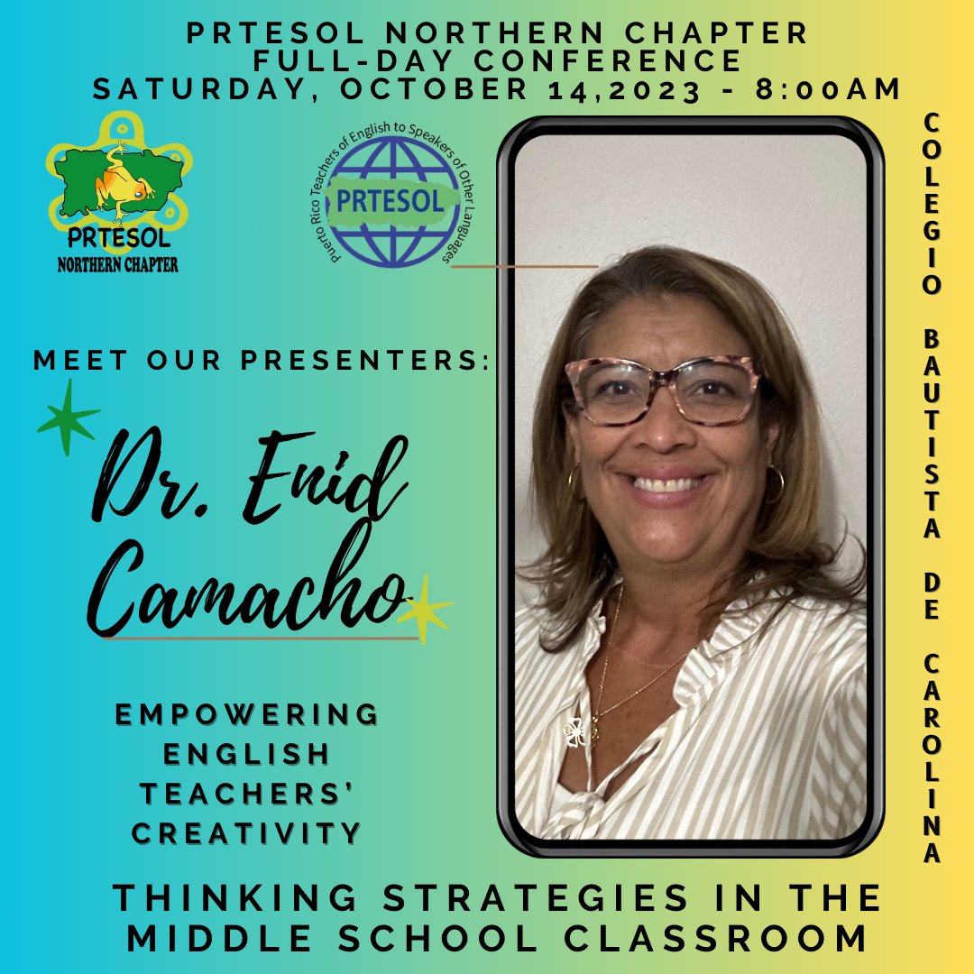 NorthernChPRTSL's tweet photo. Dear colleagues: RSVP at the QR Code on the promo. We will welcome you to our PRTESOL Northern Chapter Full-day Conference: Empowering English Teachers' Creativity next Saturday, October 14, 8:00 am at Colegio Bautista de Carolina. Register now! https://t.co/X16JG8qeDi https://t.co/dH8WWLssvZ