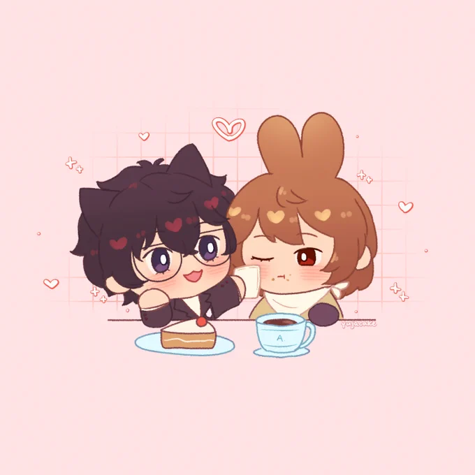 my october art trades day 14!! catbun shuake nuis for   thank you for doing this w meee#shuake #akeshu 
