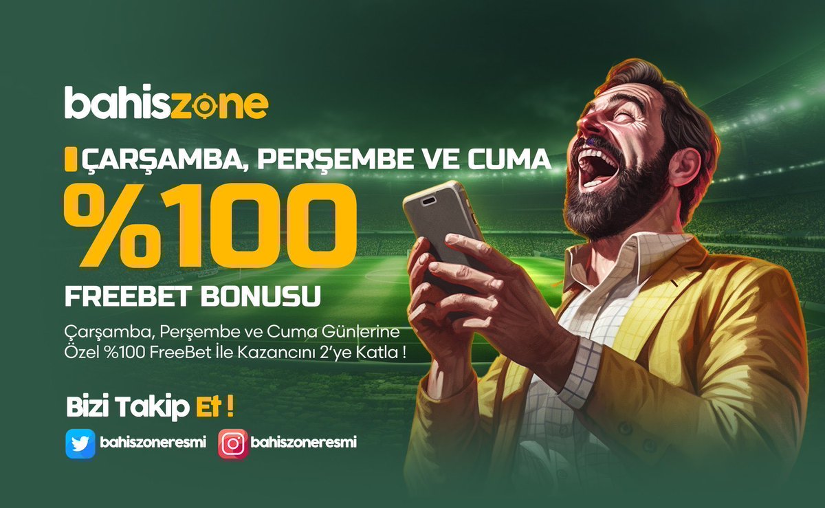 🔸 Yüksek Oran ve Fazla Bahis Seçenekleri ile #BahisZone Farkını Yaşa!

▫️Çarşamba▫️Perşembe▫️Cuma

✅ %100 FREEBET BONUSU

🎉 #BahisZone ‘da Kampanya ve Fırsatlar Bitmez!

✅ Giriş Adresimiz: bit.ly/BahisZone

#FreeBonus #CanlıCasino #Casino