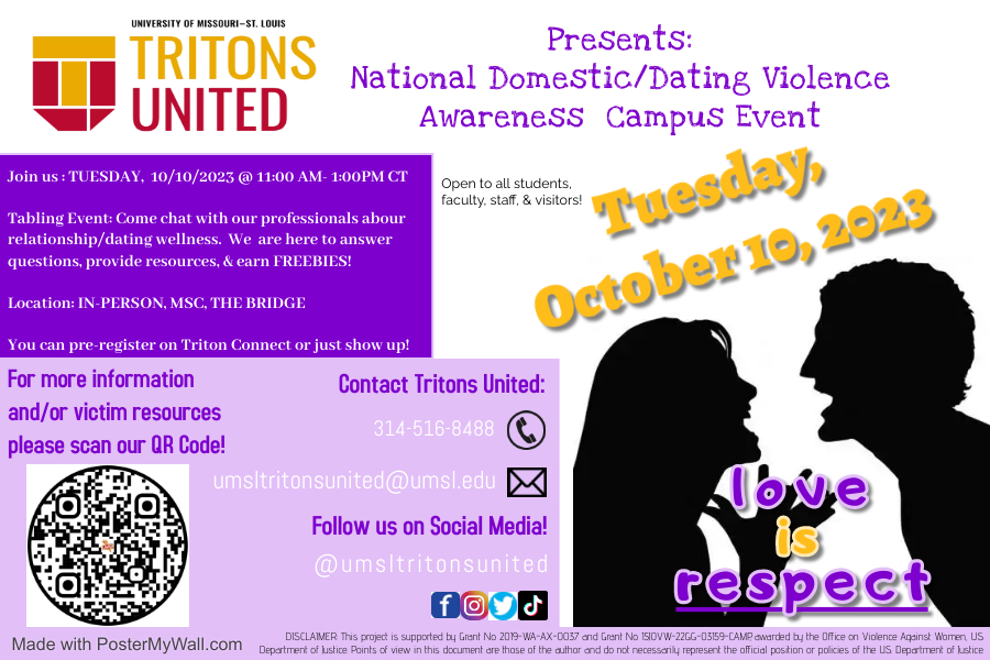 Today is the day!  Come join us from 11am-1pm on The Bridge.  We are holding office hours &amp; you can talk to gender-based violence professionals both on &amp; off UMSL campus. #domesticviolence #datingviolence #genderbasedviolence #metoo #umsltritonsunited #UMSL,  #WeTransformLives,