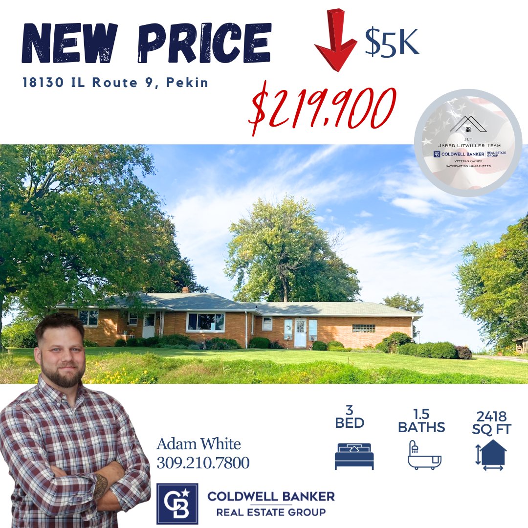 ✨𝘕𝘌𝘞 𝘗𝘙𝘐𝘊𝘌✨

𝘾𝙤𝙪𝙣𝙩𝙧𝙮 𝙡𝙞𝙫𝙞𝙣𝙜 with easy city access for convenience! Don't wait, come check out this country property today! 

Listed by: Adam White, Coldwell Banker Real Estate  
309.210.7800

#homeforsale #RealEstate #Illinois #pekinillinois