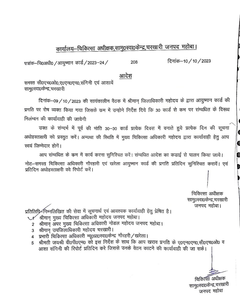 officer_cho's tweet photo. शासन आदेश की सरेआम धच्चीयाँ उड़ाते हुए चिकित्सा अधीक्षक चरखारी (महोबा) #CHOs को मूूलकार्यो से हटाकर निलंबन की धमकी देकर कंप्यूटर ऑपरेटर का कार्य करा रहे है।
सरकार की छवि धूमिल हो रही है।
@PMOIndia @myogiadityanath @brajeshpathakup @Sen2Partha @BJP4UP @nhm_up @DMmahoba @DhsMahoba https://t.co/Z0hUo0nj4o