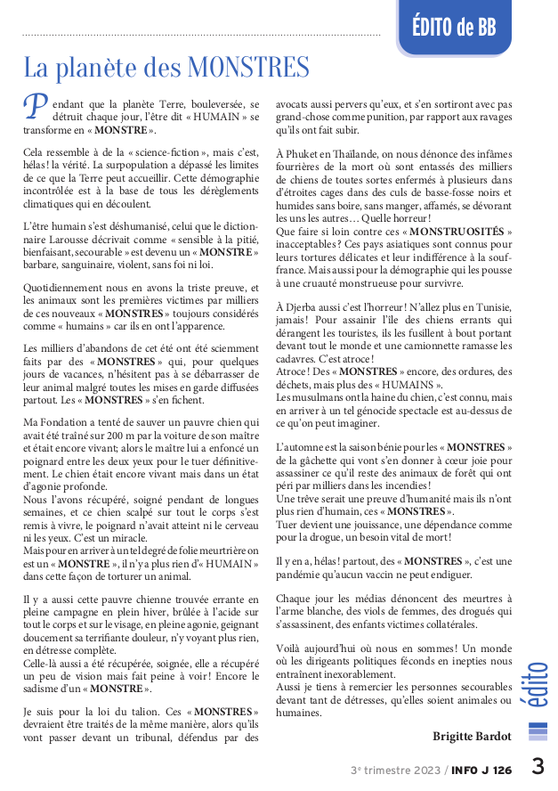 brigitte_bardot's tweet photo. La planète des MONSTRES (texte écrit il y a un mois) https://t.co/fTe3j5nrsx