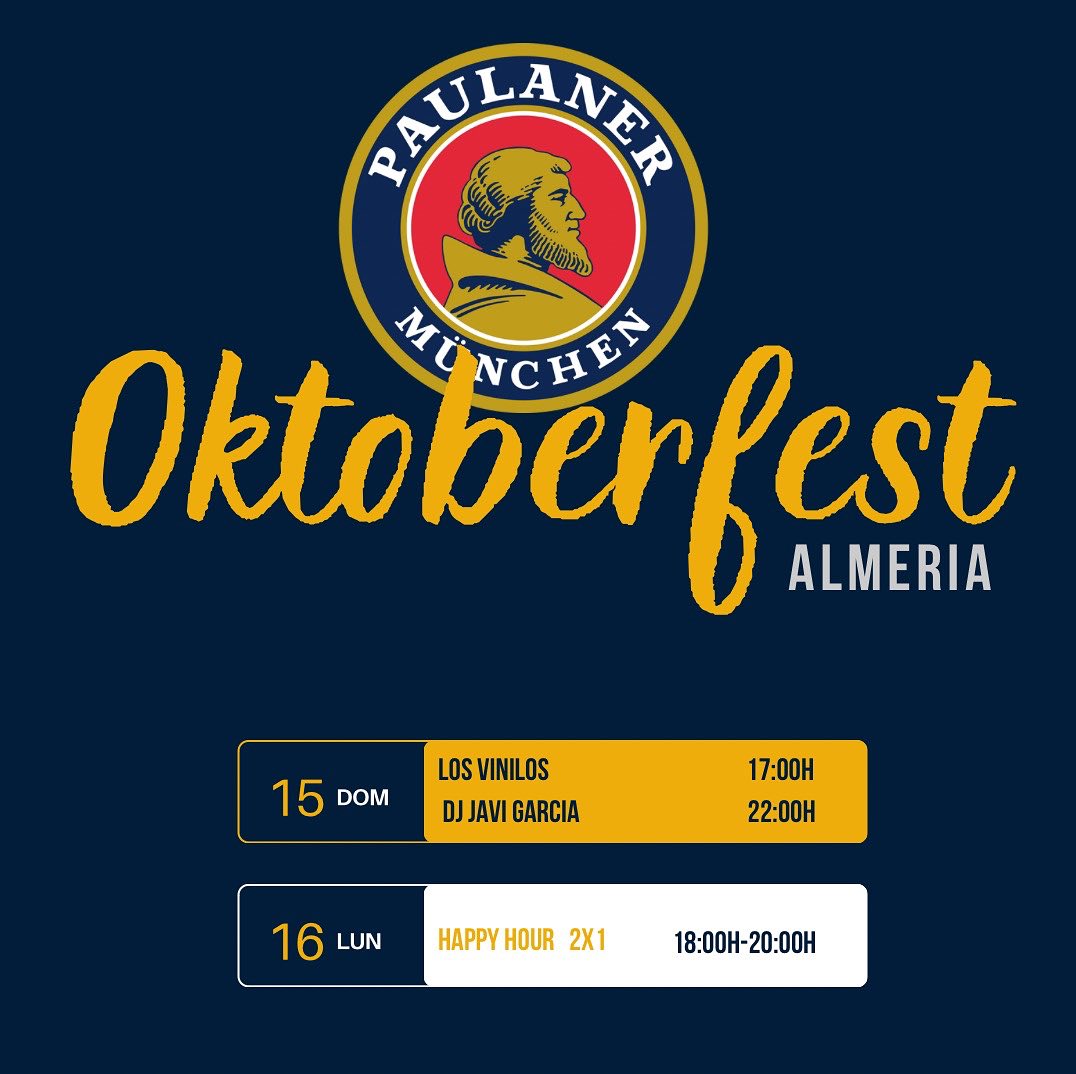 Culturalmeria's tweet photo. 🍻 Mañana por la tarde y hasta el 21 de octubre abre sus puertas el genuino Oktoberfest, de la mano de la Paulaner oficial y otras variedades. 
📣 CAMBIO DE UBICACIÓN: Puerto de Almería.
#AlmeriaEScultura @aytoalm @windcruz https://t.co/bsrZzwkKWi