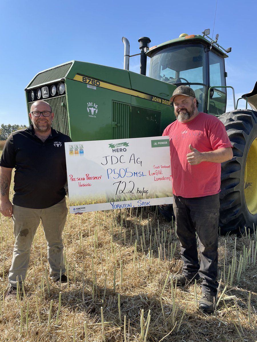 Phenomenal #YieldHero23              weigh near Yorkton, Sk. Thank you JDC Ag (SHSR Holdings Ltd.) for your entry. Super strong performance by P505MSL. <a href="/PioneerSeedsCA/">Pioneer Seeds Canada</a>. Clean start with PROSPECT herbicide. Canola seed protected with LUMIDERM and LUMISCEND! <a href="/CortevaCA/">Corteva Canada</a> #YHContest
