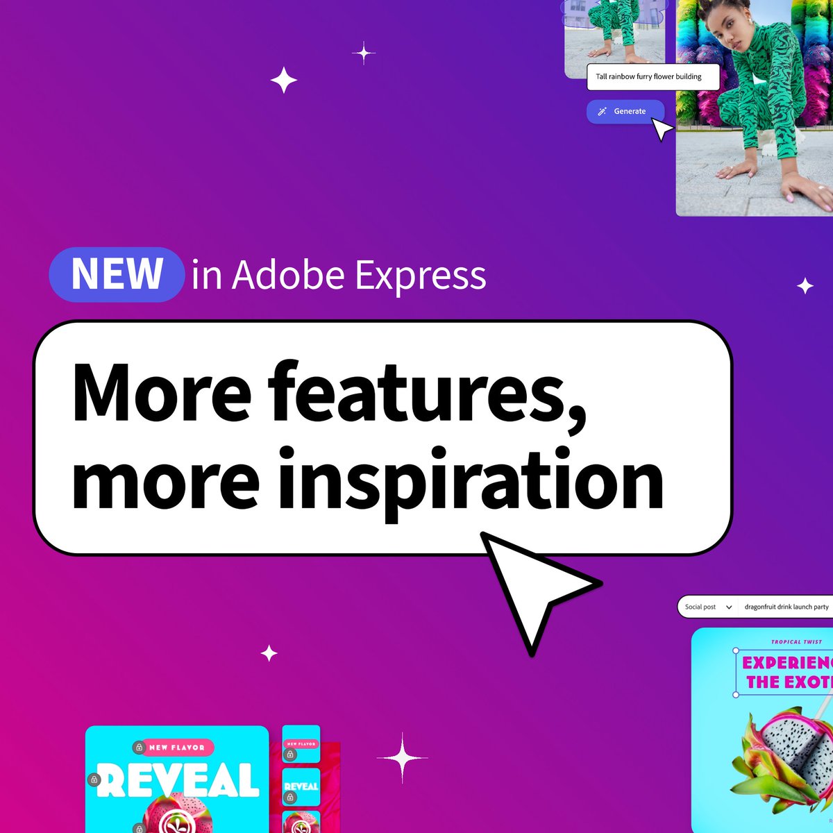 Incoming: inspiration overload 📣👇

We just debuted some exciting new Adobe Express features at @AdobeMAX. Learn more about what’s headed to your desktop: 🧵