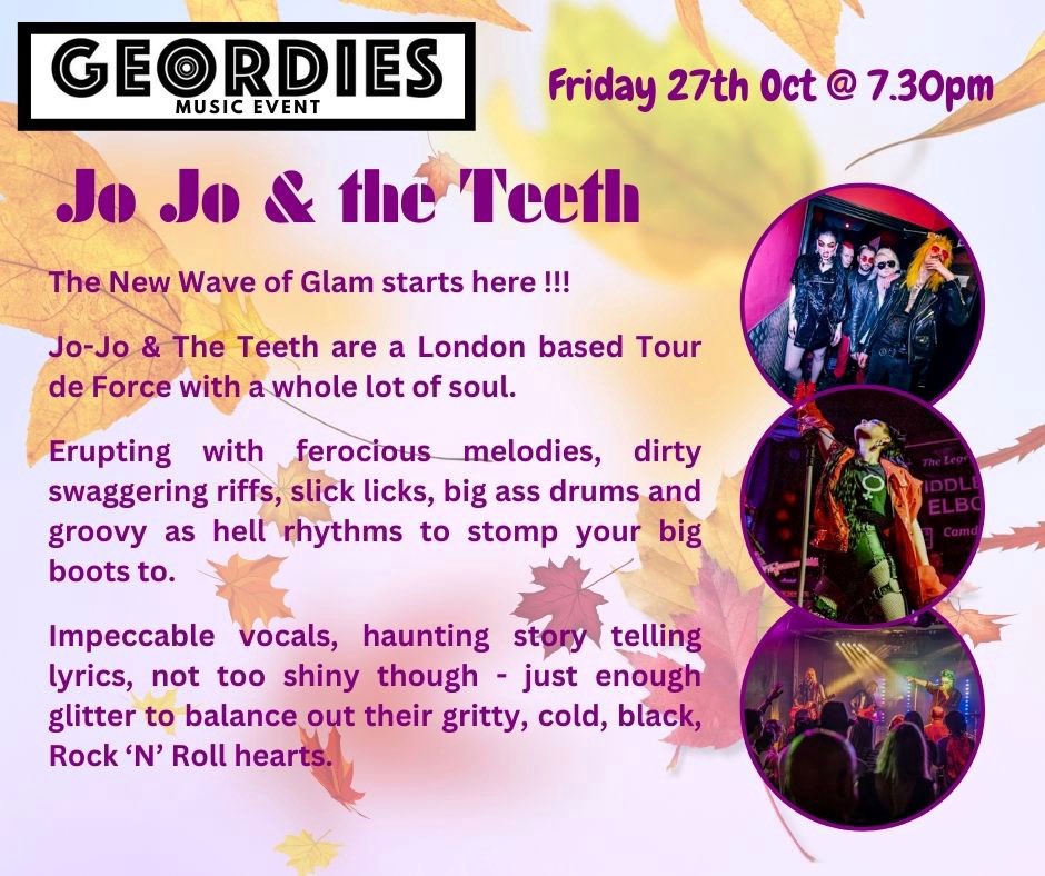 October @ Geordies - 27/10 @ 7.30pm The more we see of @jojoandtheteeth the more excited we get 🤩🤩🤩 Roll on 27th !!! Tickets are only £10 - link in our bio 🪱🕸️🕷️🧨🎃🍏👻🦇☠️🧹🐸 #JoJoAndTheTeeth #At #Geordies #LiveMusic #HanwellTownFootballClub #UB6 #W3 #W5 #W7 #W13
