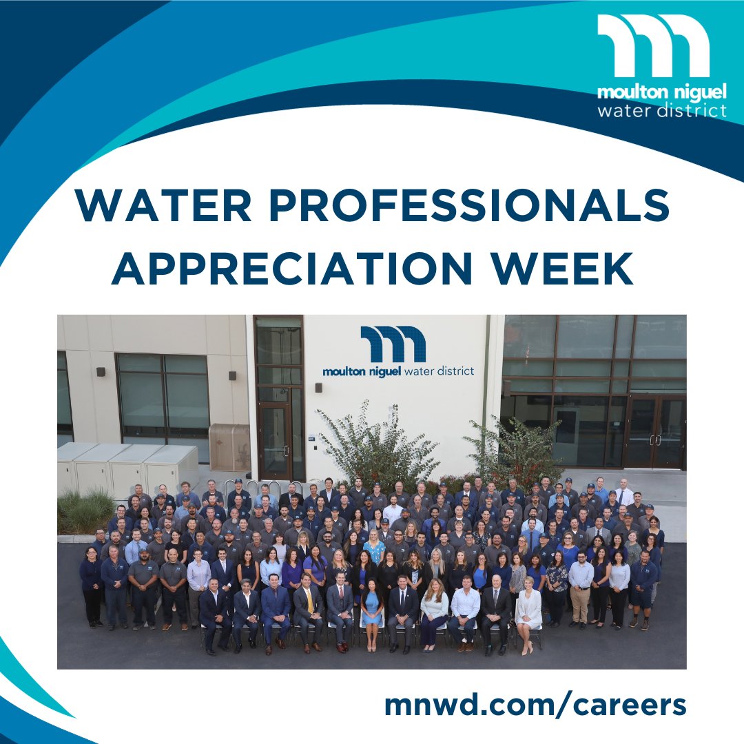 MNWDWater's tweet photo. This Water Professionals Appreciation Week, we want to thank our dedicated team here at Moulton Niguel for their tireless work to ensure a safe, reliable water supply for our community. Thank you for always being #ResilientTogether! 🙌💧 #MNWD #WaterProfessionalsAppreciationWeek https://t.co/4ET32kNjeB