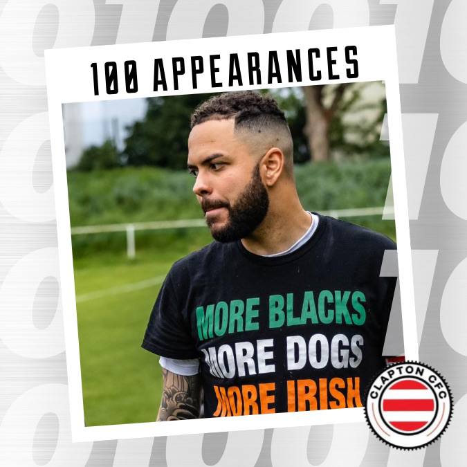 Jack Francis wearing a T-shirt saying 'More blacks. more dogs, more Irish'