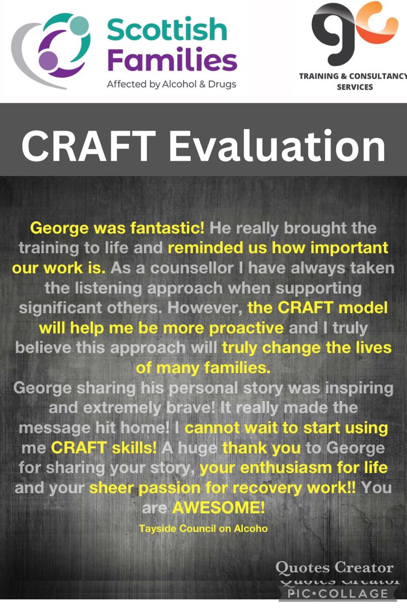 GBMC73's tweet photo. ๐ค Some #lovely #feedback from last weeks #CRAFT #Practitioner #Training delivered in partnership with @ScotFamADrugs ๐ฅฐ
๐๐ป Fancy joining us in #December for our next course ๐ค Of course you do who wouldnโt want to become #CraftDaft โค๏ธ book here ๐๐ป๐๐ปhttps://t.co/nDWHLrztfS https://t.co/Tx0B15AeE6