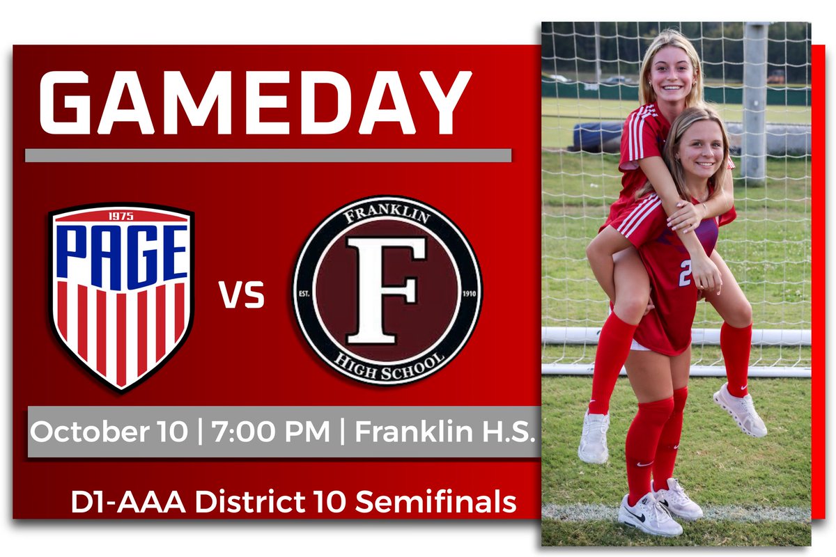 It’s the District Semifinals! Page travels to Franklin H.S. to face the Admirals. Join us at 7:00 PM! ❤️⚽️💙 #PagePride
