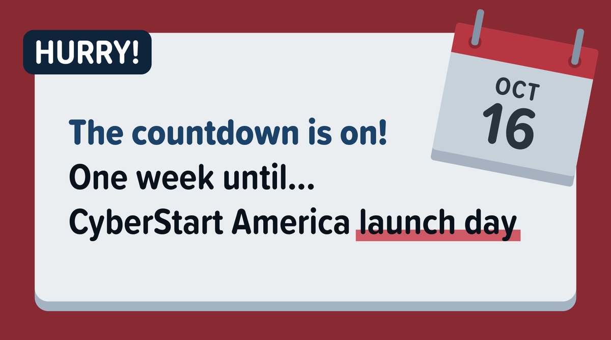 Clear your calendar and cancel your plans - CyberStart America launches on October 16! 🗓️

Grab your invite to the official launch day Group by signing up now. ✅

Sign up: bit.ly/3EdYnti 

Go, go, go! 🏃🏼‍♂️

#csalaunch #csalaunchparty #scholarships #ctf