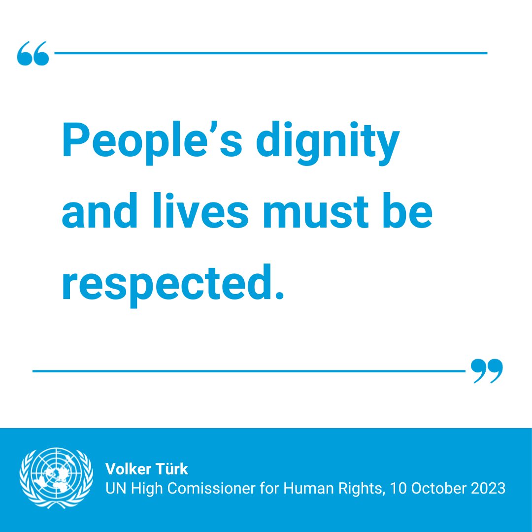 “All parties must respect international humanitarian law.

They must immediately cease attacks targeting civilians.”

— <a href="/UNHumanRights/">UN Human Rights</a>  chief <a href="/volker_turk/">Volker Türk</a>  on the situation in Israel and the Occupied Palestinian Territories. news.un.org/en/story/2023/…