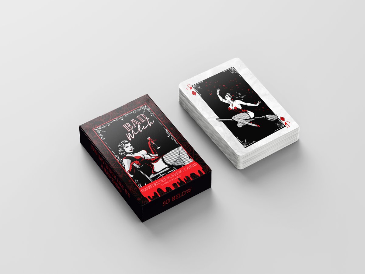 hyperstarter's tweet photo. Bad Witch Custom Illustrated Playing Cards feature enticing witch pin-up illustrations on each face card, bringing a bit of beauty & magic to game night https://t.co/Q9ee6wBUFG #playingcards #cardistry #cardmagic #artofplay #cardist #useyourcards #magictricks #cardtricks #cardart https://t.co/ERaW0vs8bK