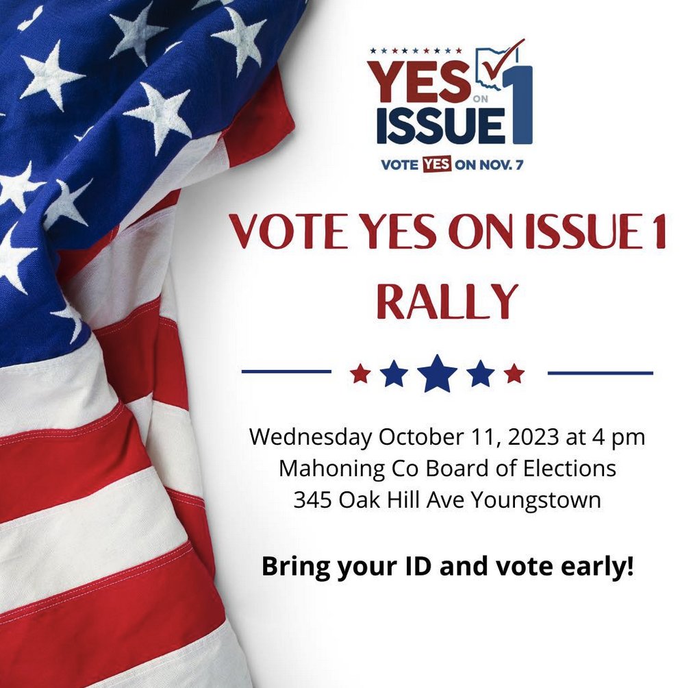 Mahoning County folks - join us for a vote in and rally Oct 11 4pm - first day of voting, bring your ID and vote #YesOnIssue1