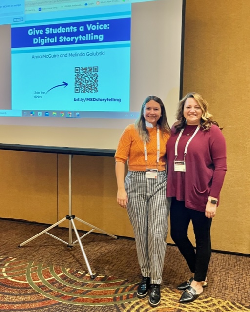 Our very own Anna McGuire and Melinda Golubski sharing strategies on increasing student agency through digital storytelling <a href="/MOREbyMOREnet/">MOREnet</a> today. Anna &amp; Melinda are such valuable resources for our district- thank you both for sharing your expertise!  #msdr9 #MOREnet23