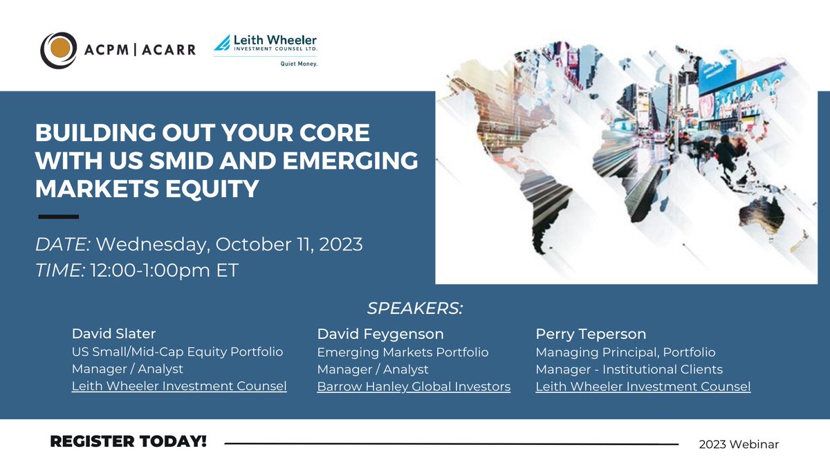 ACPM Retirement Savings Course (@acpm_acarr) on Twitter photo Join us tomorrow, October 11th from 12:00-1:00 pm, ET, for the webinar "Building Out Your Core with US SMID and Emerging Markets Equity" hosted by <a href="/Leithwheeler/">Leith Wheeler Investment Counsel</a> Investment Counsel Ltd.
Learn more and register here: acpm.com/events/webinar… Join us tomorrow, October 11th from 12:00-1:00 pm, ET, for the webinar "Building Out Your Core with US SMID and Emerging Markets Equity" hosted by <a href="/Leithwheeler/">Leith Wheeler Investment Counsel</a> Investment Counsel Ltd.
Learn more and register here: acpm.com/events/webinar…