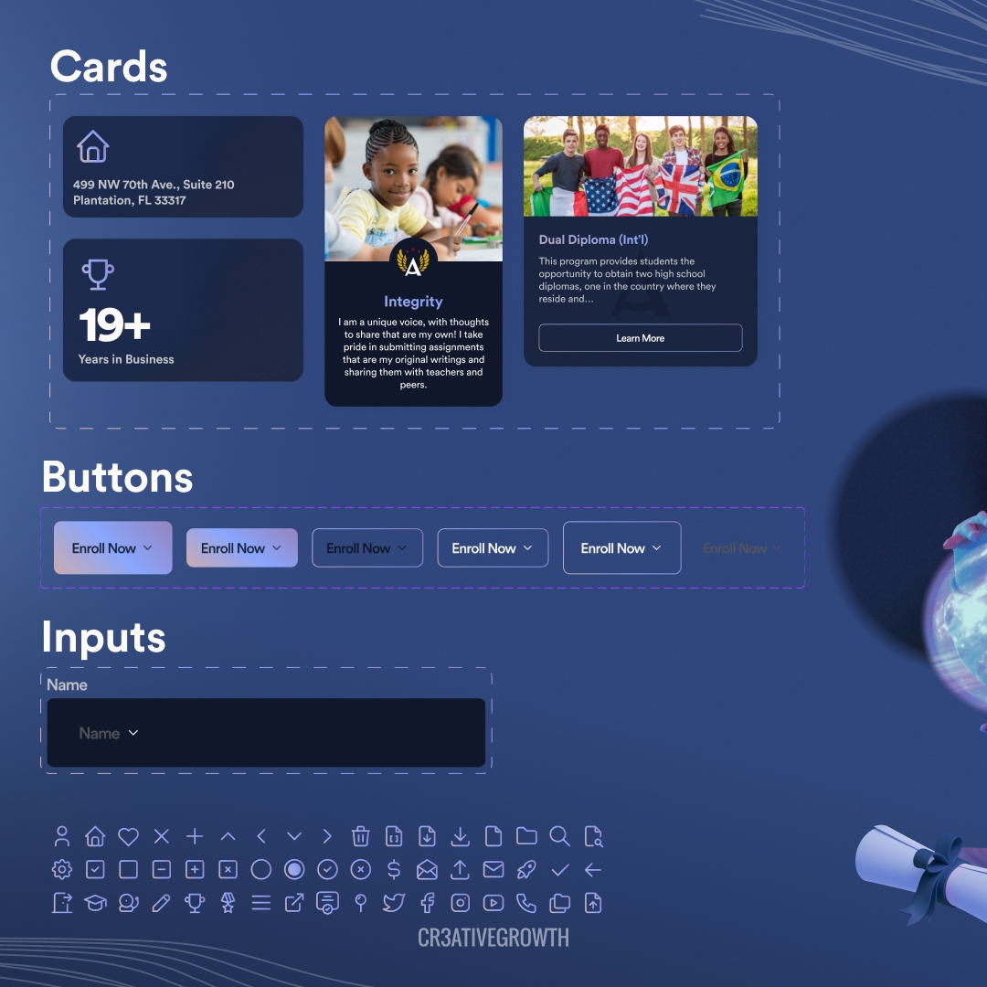 Cr3ativeGrowth's tweet photo. American High School: Pioneers in virtual education. We had the opportunity to work on their digital rebranding and website design, remaining attached to trends and reflecting everything they wanted to convey.

Leaving us with modern, futuristic, fun and educational results.

... https://t.co/MjQSK4xvJv