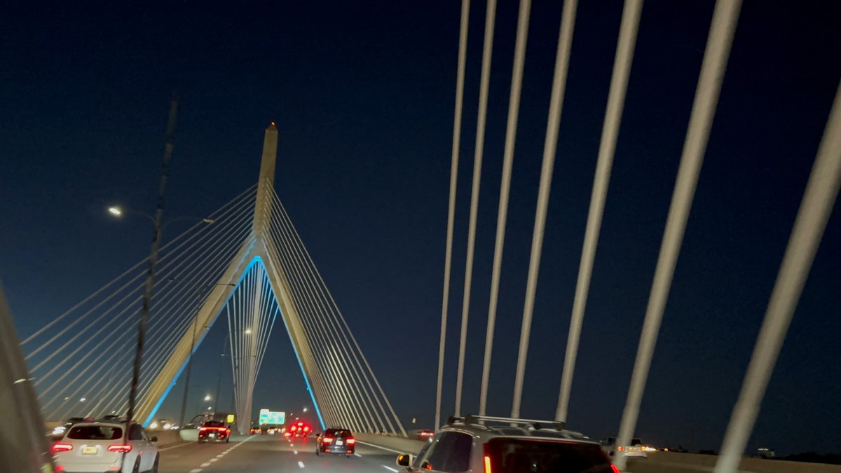 OCDNews's tweet photo. Boston's Leonard P. Zakim Bunker Hill Memorial Bridge and Prudential Center lit up in teal to kick off OCD Awareness Week. #TealforOCD #OCDweek @IOCDF https://t.co/mpixN2z7uh