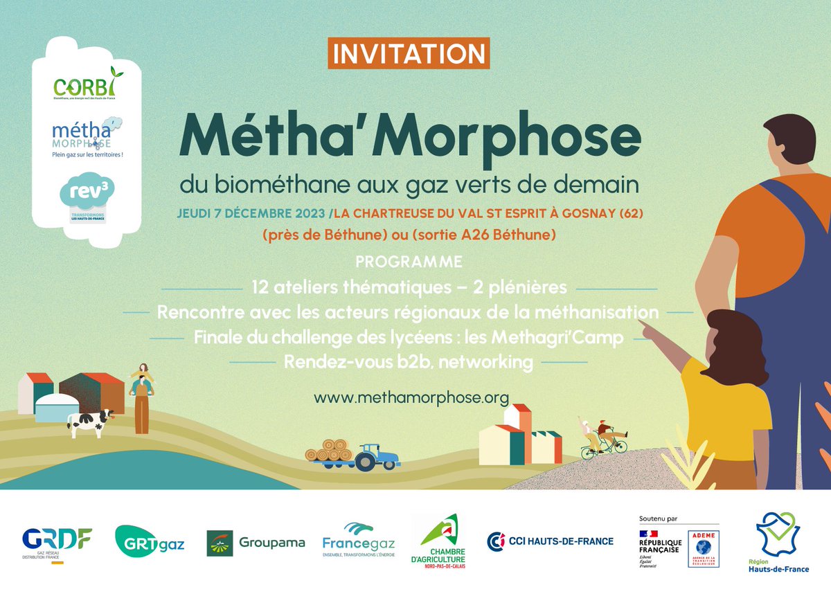 rev3's tweet photo. Métha'Morphose revient le 7 décembre prochain à Gosnay et toutes les équipes #rev3 de la @CCI_hdf et de la Région @hautsdefrance seront présentes 🙂
▶️Info, programme: https://t.co/IGfmx2dlQ5

#corbi #méthanisation #biométhane #gazvert #tpe #pme 

@FredericMotte @GrDF_RioPlus20 https://t.co/csKlYot8JS