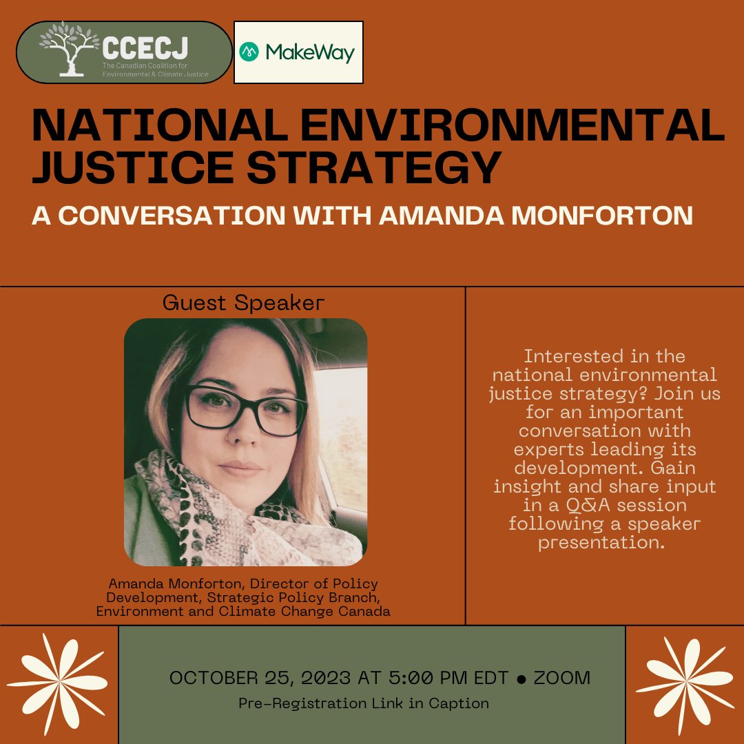 JOIN US for an important conversation on a national environmental justice strategy with experts leading its development. This is a unique opportunity to learn, ask questions & offer input on a strategy that will impact all of Canada. Pre-register here: us02web.zoom.us/meeting/regist…