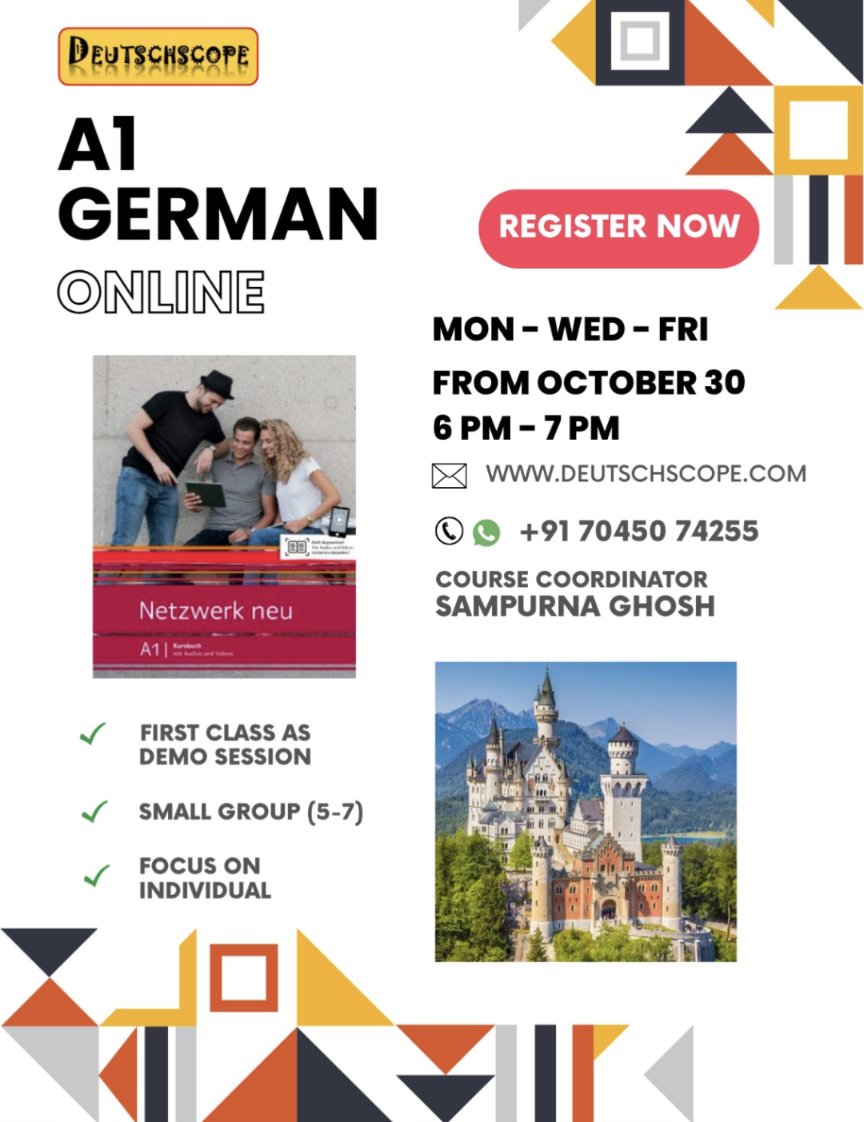 deutschscope's tweet photo. Embark on your language journey with us!
#german #learngerman #a1 #germana1 #weekdaycourse #deutsch #deutschkurs #studygerman #deutschonline #germanonline
@GI_MMB_NewDelhi @GI_Bangalore @goethemumbai @GI_Chennai @markpentleton @learngerman https://t.co/IWKneRsDR3