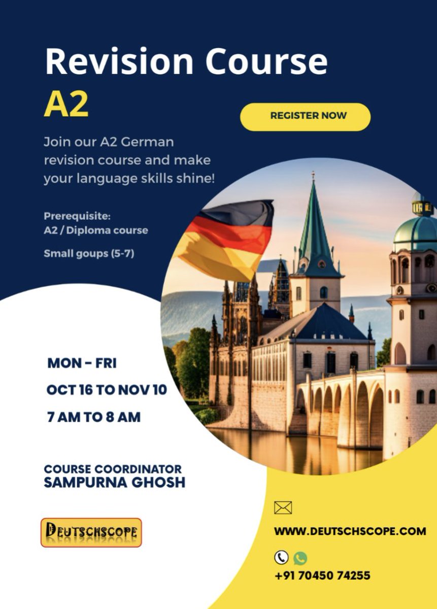 deutschscope's tweet photo. Take your German skills to the next level and boost your fluency with confidence
#german #learngerman #a1 #germana1 #weekdaycourse #deutsch #deutschkurs #studygerman #deutschonline #germanonline
@GI_MMB_NewDelhi @GI_Bangalore @goethemumbai @GI_Chennai @markpentleton @learngerman https://t.co/xDo6RHVHGr