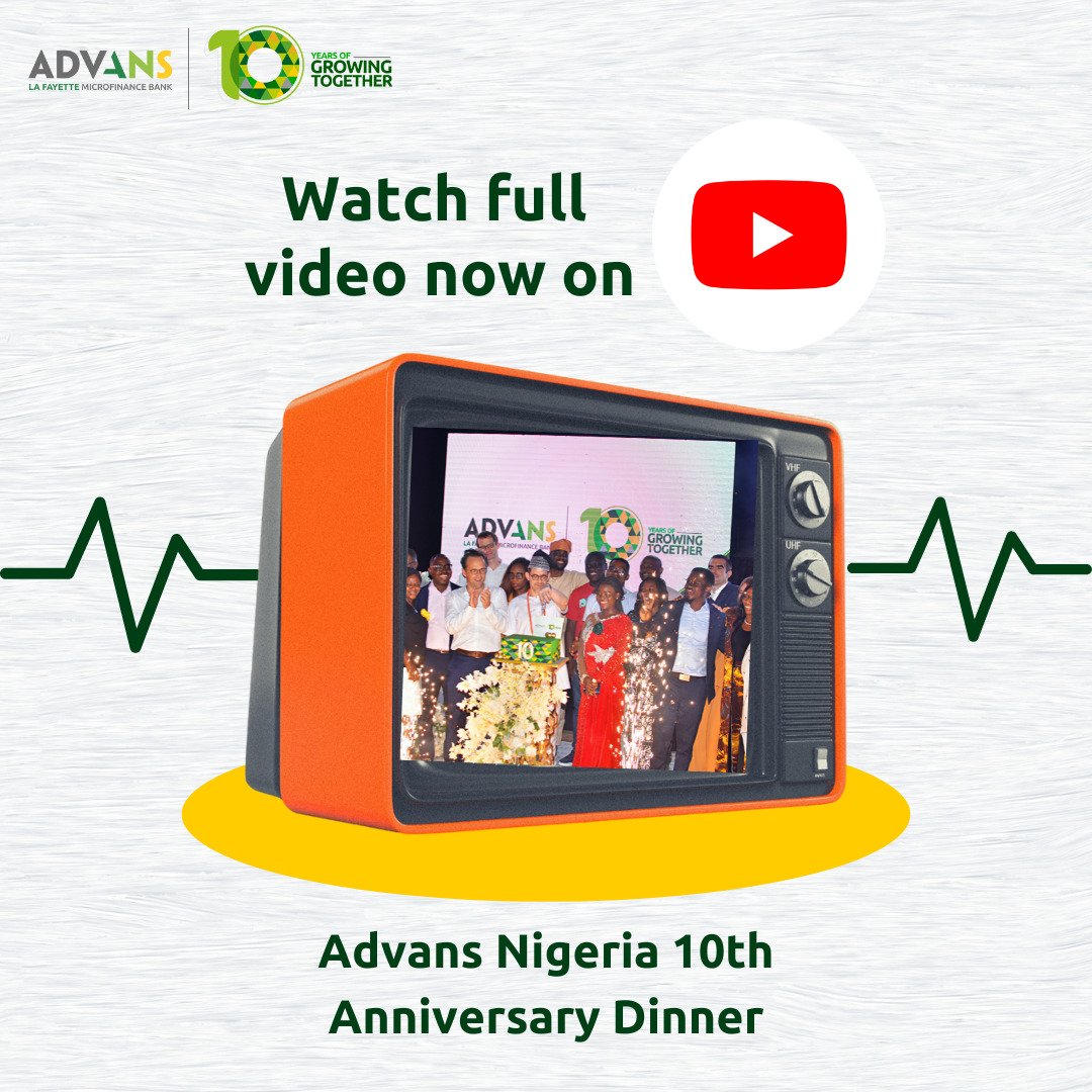AdvansNigeria's tweet photo. Advans Nigerias 10th Anniversary full video now on YouTube. Click on the link below to watch..
https://t.co/1vVHF1xx8H
#FullVideoLink #WatchNow #anniversaryspecial https://t.co/lnhX8gVjT4