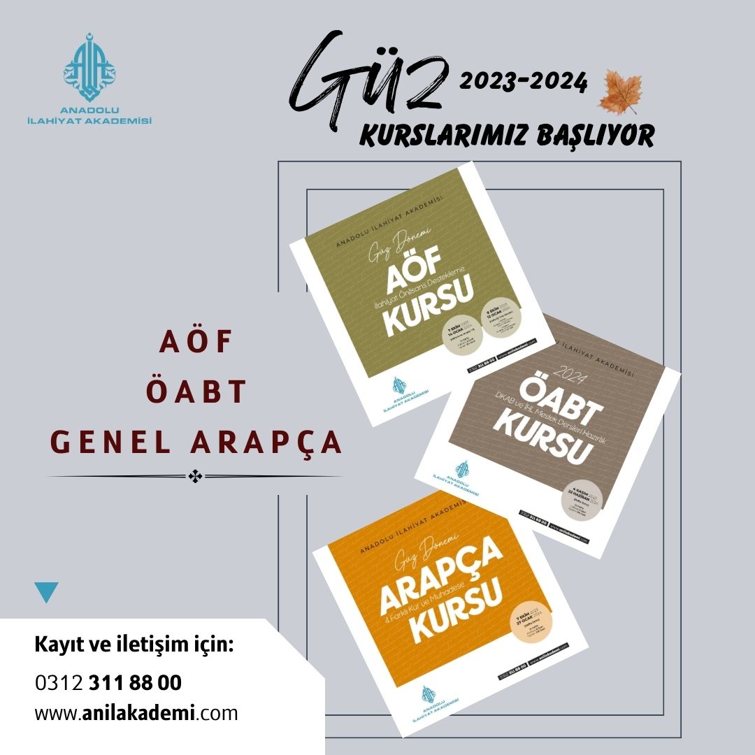 ✨ Güz dönemi kurslarımız başlıyor...
AÖF - ÖABT - Genel Arapça

☎ Ayrıntılı bilgi ve kayıt için;
-Telefon: 0312 311 88 00
-WhatsApp: 0312 311 88 00