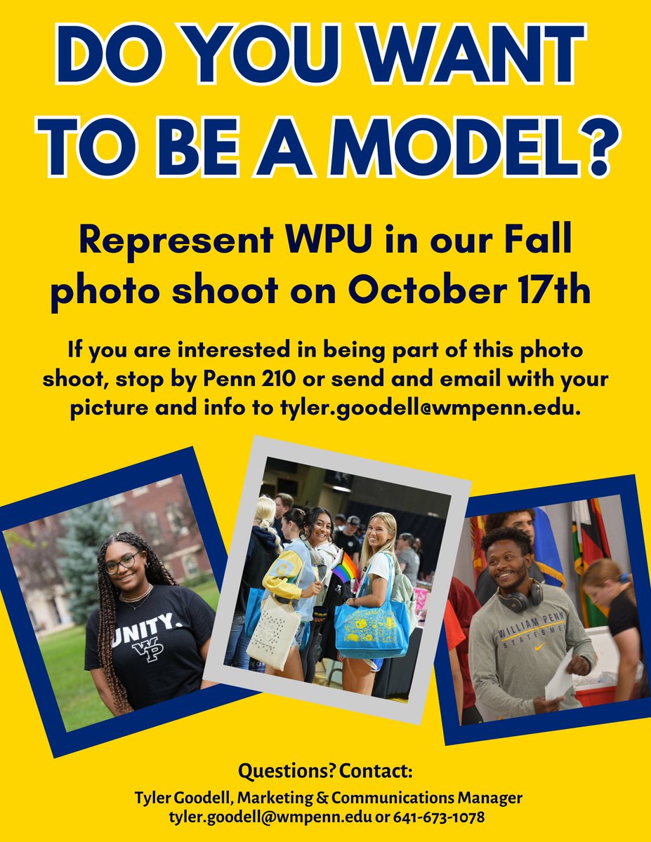 Do you want to be a model for WPU? Instructions below!💛💙