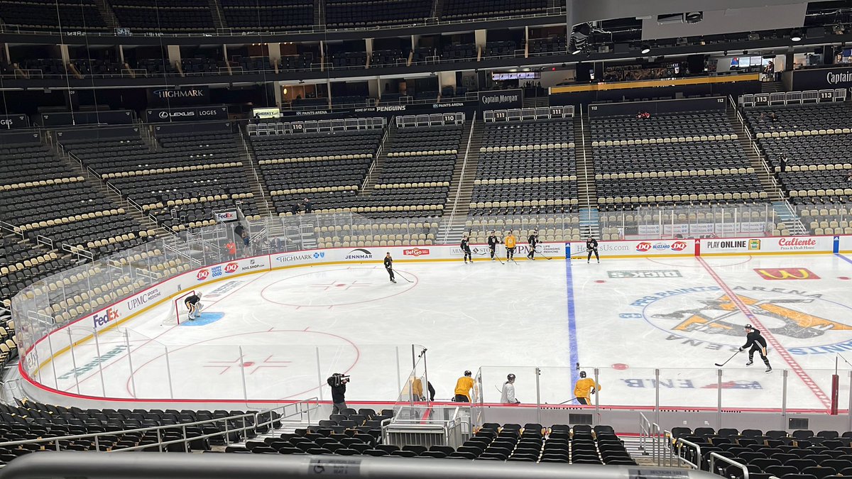 Penguins morning skate is a go! Penguins vs Blackhawks, Connor Bedard’s first NHL game tonight! Pregame show at 7, game starts at 8. LGP! 🐧