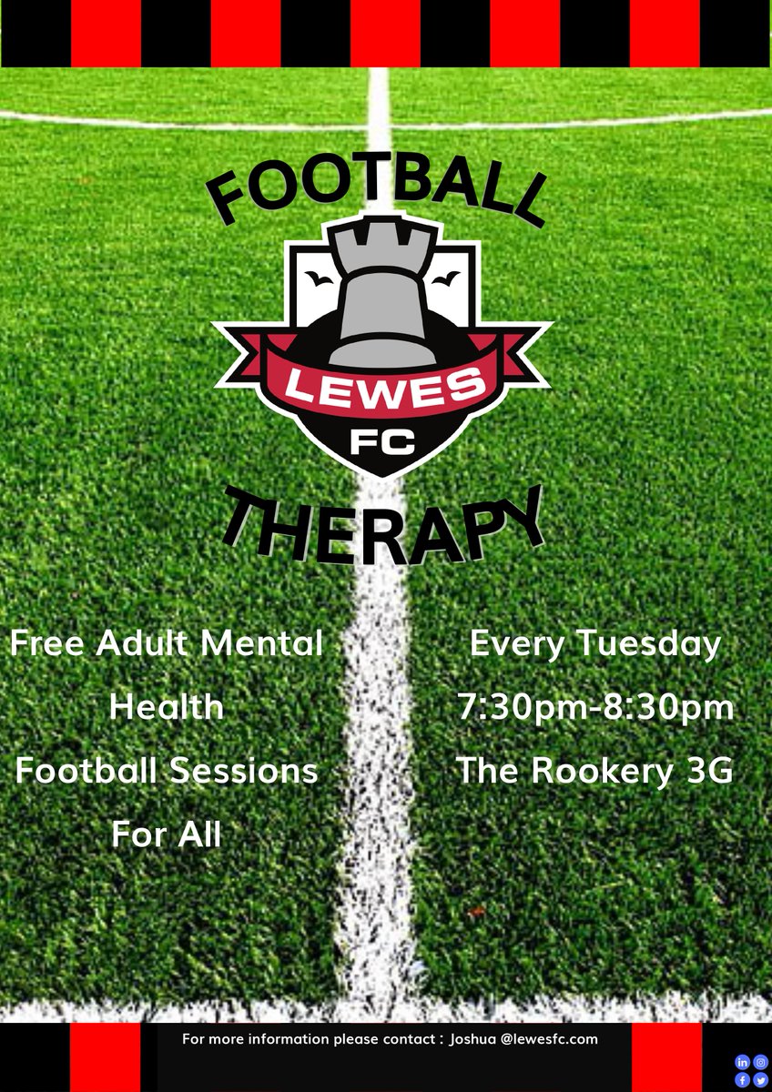 LewesFCWomen's tweet photo. 💚 On #WorldMentalHealthDay, we would like to bring your attention to the amazing Football Therapy sessions run at our 3G. 

The project is a safe space for people struggling with their mental health and help them build relationships through football! https://t.co/zWOTv3uIB2
