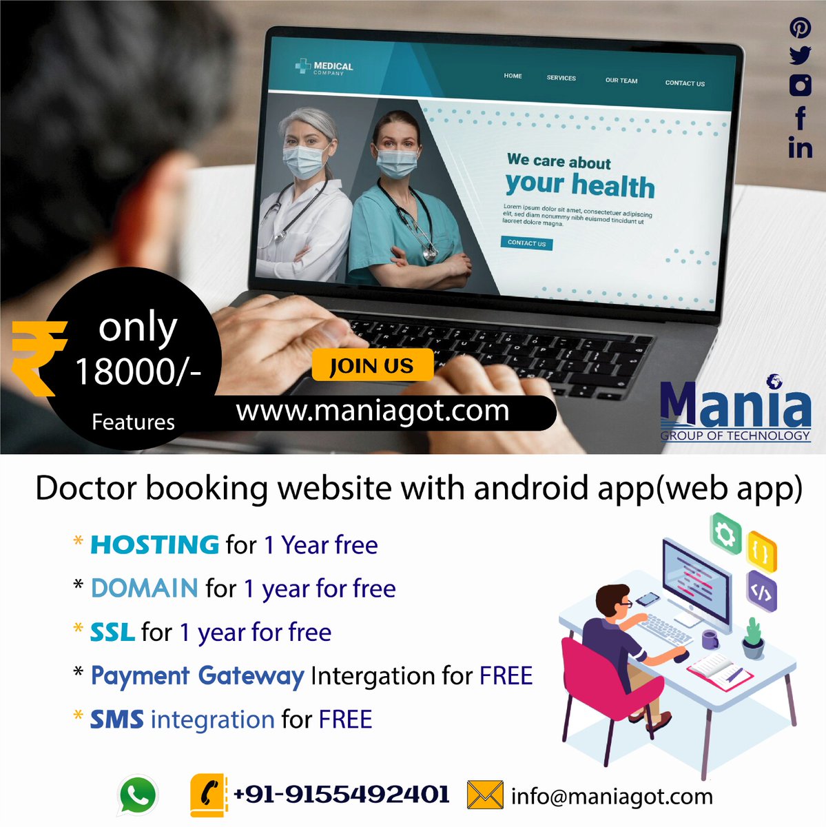 maniagrouptech's tweet photo. Maintain all Data on one Platform. Make your Booking process easy with our ERP and user-friendly Website. #DoctorERP #ManagementSystem #BusinessWebsite #DoctorBookingWebsite #WebsiteDevelopment #WebDesigning and more #patna
Call Us for more information: +91-9155492401 https://t.co/OT1J23zKaS