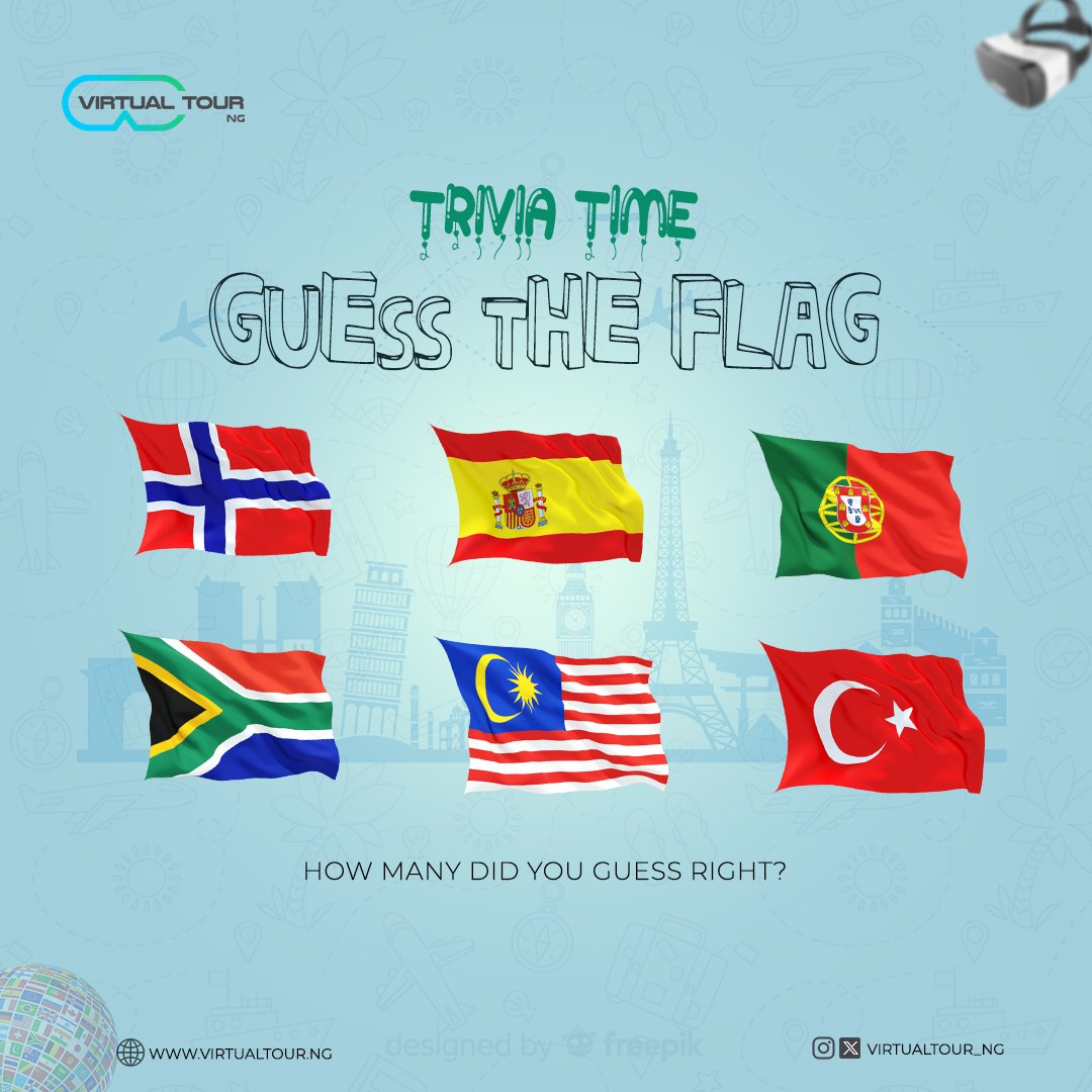 virtualtour_ng's tweet photo. Trivia Time ๐๐
How well do you know country flags?
Tell us the countries with those flags in the comment section below.
Let's see how many you can get ๐
#virtualtourng #tourism #flags #countryflags https://t.co/OYZnskMgfO