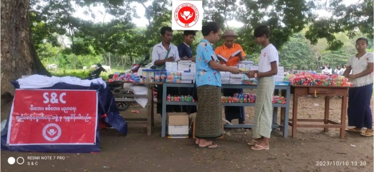 S &amp; C IDP support group has provided the school supplies to the 427 IDP students. Thanks to donors inside Myanmar and Myanmar Diasporas. 774 students are still left to support, and more donations are humbly requested.#2023Oct11Coup #WhatsHappeningInMyanmar